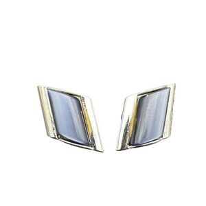 Vintage 1960s Silver Tone Signed CHAREL Smoky Blue Thermoset  Clip‎ on Earrings